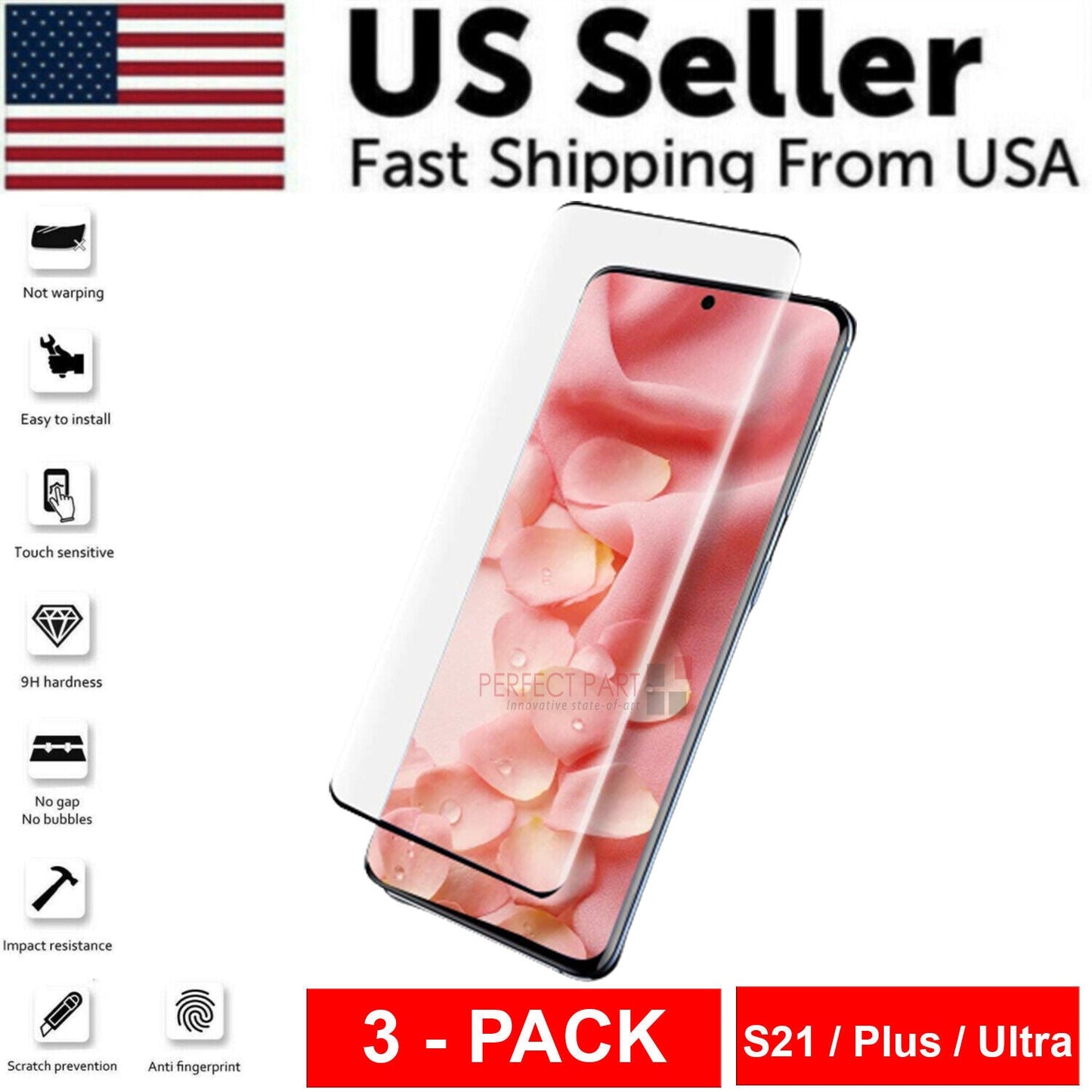 3 PACK - For Samsung Galaxy S21 PLUS ULTRA Tempered Glass Screen Protector Clear